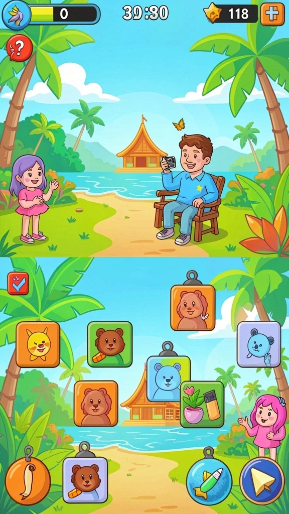 Tangkapan layar memperlihatkan level yang penuh warna dan karakter unik.